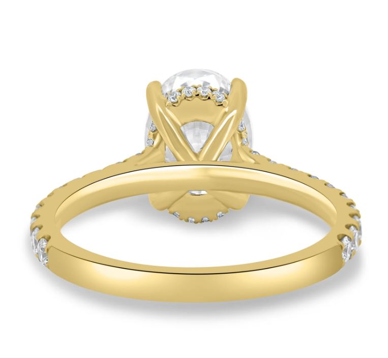 Oval Solitaire Ring With Hidden Halo and Pavé