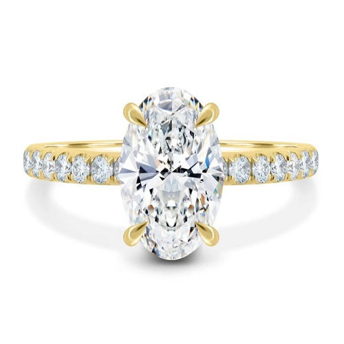 Oval Solitaire Ring With Hidden Halo and Pavé